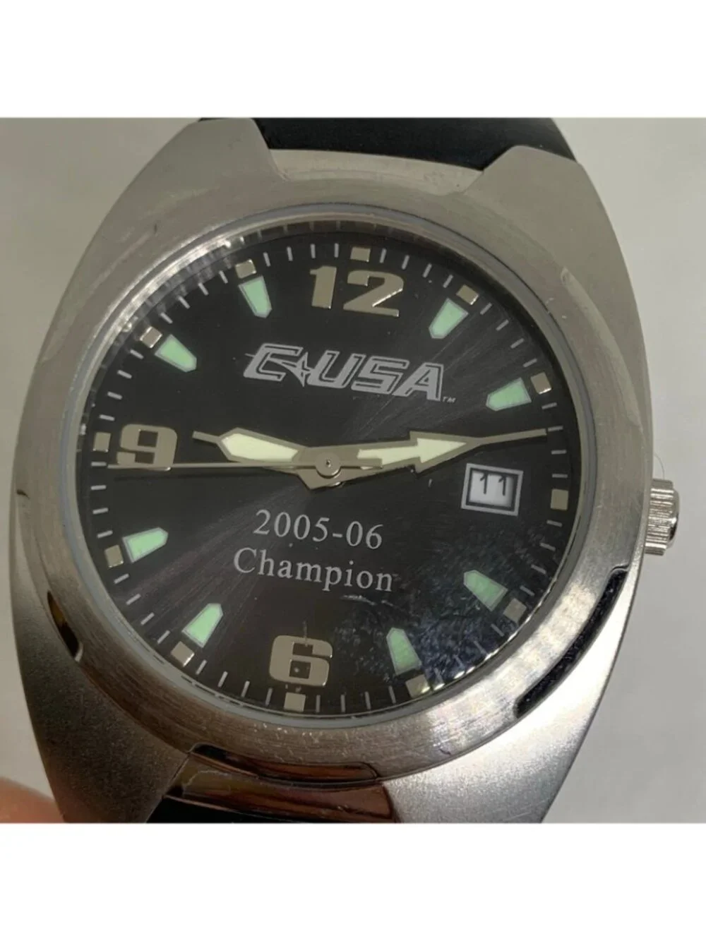 C USA Tomax men’s date watch silver tone 37mm quartz Japan glowing running